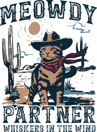 Meowdy Partner Whiskers In The Wind Humor Cool Cowboy Cat Button