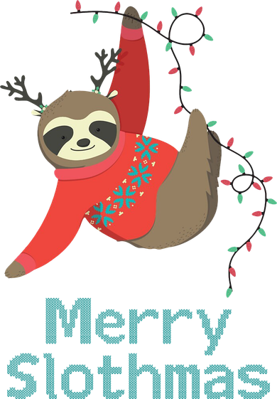 Merry Slothmas Hanging On Christmas Lights Button