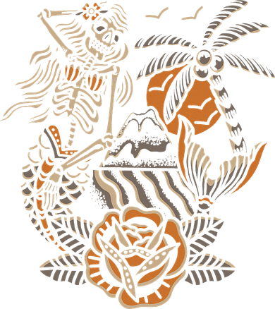 Mermaid Skeleton Traditional Tattoo Old School Tattoo Flash Backpack