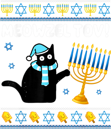 Meowzel Tov Chanukah Jewish Black Cat Hanukkah Ugly Sweater Women's Sweatshirt