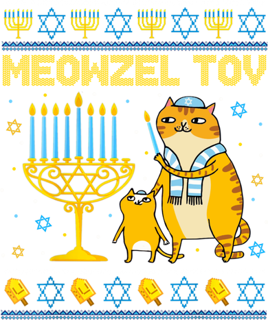 Meowzel Tov Ugly Hanukkah Sweater Cat Chanukah Jew Menorah Santa Hat