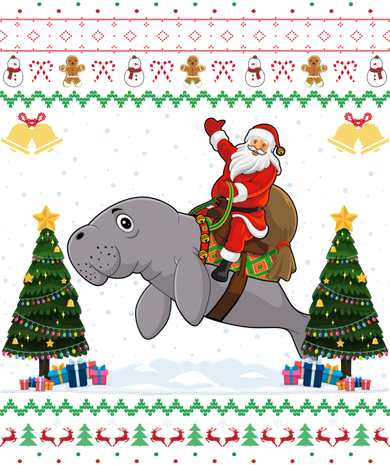 Manatee Ugly Xmas Gift Santa Riding Atee Christmas Cool Gift Kids T-Shirt
