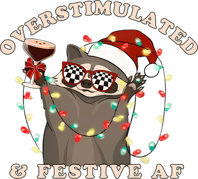 Overstimulated And Festive Af Raccoon Christmas Sweatshirt Doggie Tank