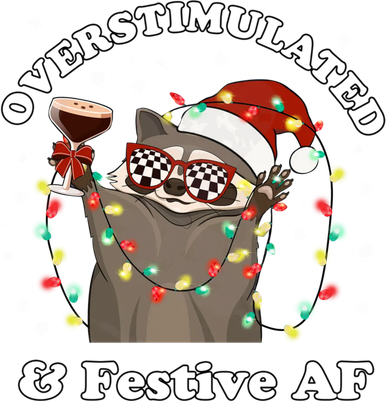 Overstimulated And Festive Af Raccoon Christmas Martini Bow Gift Doddie Hoodie