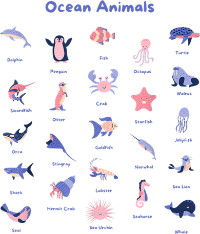 Ocean Animals Sea Marine Biology With Fish For Summer Kids T-Shirt