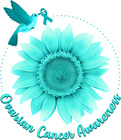 Ovarian Cancer Awareness Teal Hummingbird Sunflower Button