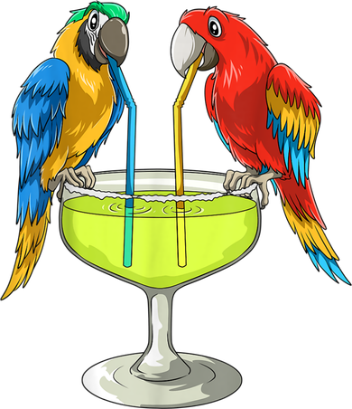 Parrots Drinking Margarita Hawaiian Vacation Beach Party Women's T-Shirt