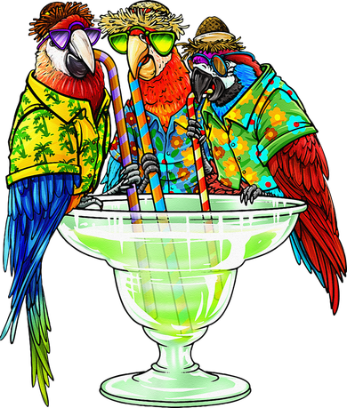 Parrots Drinking Margarita Hawaiian Vacation Birds Women's T-Shirt