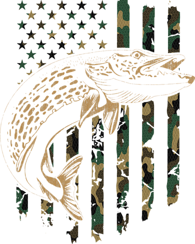 Pike Fishing American Flag Camouflage Muskie Fishing Camo Bucket Hat