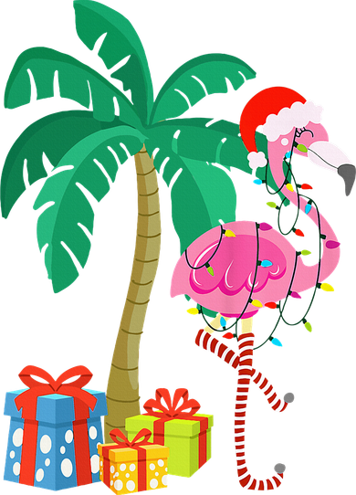 Pink Flamingo Christmas Palm Tree Tropical Xmas Funny Bucket Hat