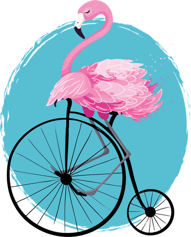 Pink Flamingo On Tall Bicycle Retro Women's Long Sleeve Shirt