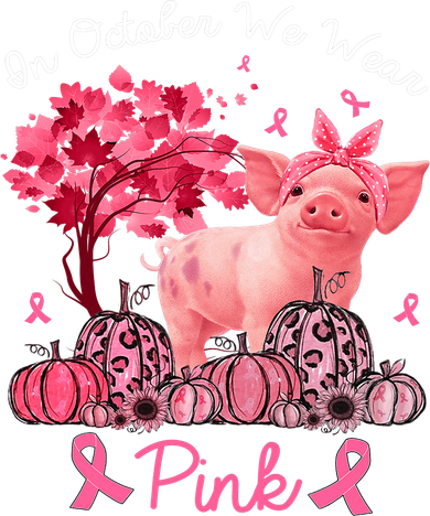 Pig In October We Wear Pink Pumpkin Breast Cancer Kids Long Sleeve Shirt