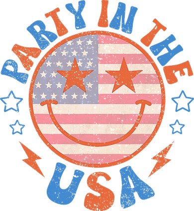 Party In The Usa Happy Face Smile American Flag 4th Of July Button