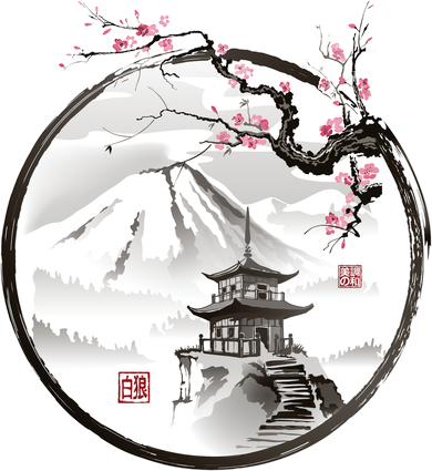 Pagoda Japanese Ink Painting Ceramic Ornament