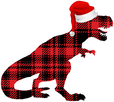 Dinosaur Santa Plaid Ceramic Ornament