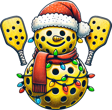 Pickleball Snowman Santa Hat Lights Christmas Pickleball Ornament