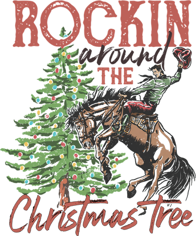 Rockin' Around Christmas Tree Cowboy Xmas Design Baby Bodysuit