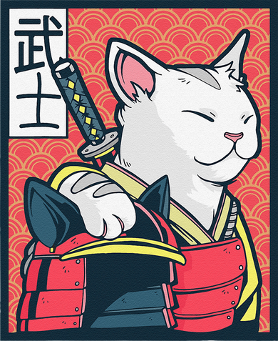 Retro Catzilla Ancient Japanese Cat Art - Anime Ninja Cat  Baby Bodysuit