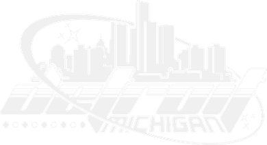Retro Futuristic Detroit Michigan Skyline Logo Bucket Hat