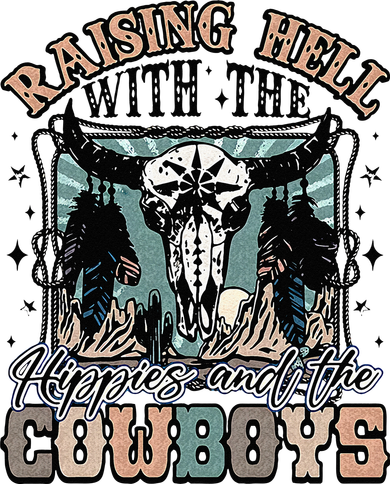 Raising Hell With The Hippies And Cow Western Cowgirl Women's Long Sleeve Shirt