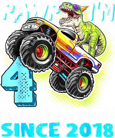 Rawr I'm 4 Monster Truck Dinosaur 4th Birthday Party Boys Toddler Hoodie