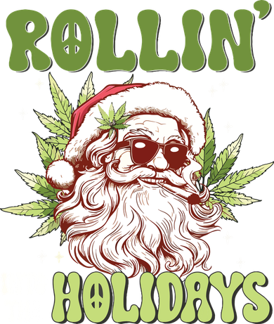 Rollin Into The Holidays Santa Black Marijuana Christmas Kids T-Shirt