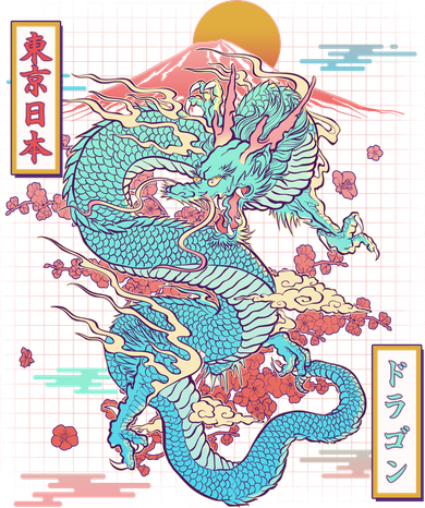 Retro Japanese Dragon Tokyo Japan Bucket Hat