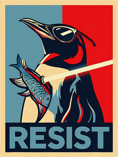 Resist Penguin Protest Bird With Sunglasses Sword Fish Art Women's Hoodie