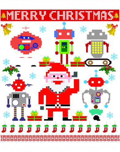 Retro Robotic Santa Ugly Christmas Sweater Button