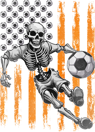 Retro Skeleton Playing Soccer USA Flag Halloween Button