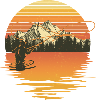 Retro Sunset Sunrise Fly Fisherman Doggie Tank