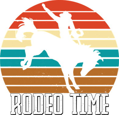 Rodeo Time Cowboy Wranglers Bucking Horse Retro Sunset Button