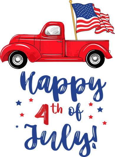 Red Truck With American Flag Happy 4th Of July Polo