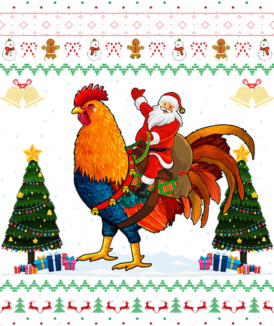 Rooster Ugly Xmas Gift Santa Riding Rooster Christmas Kids Sweatshirt