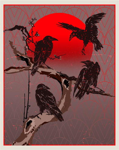 Vintage Japanese Raven Crow Red Moon Women's Sweatshirt