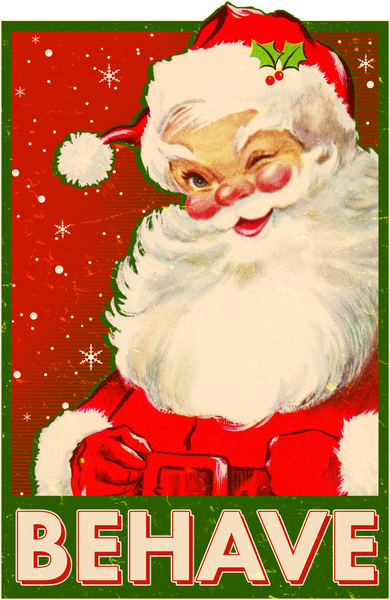 Vintage Christmas Behave Winking Santa Claus Button