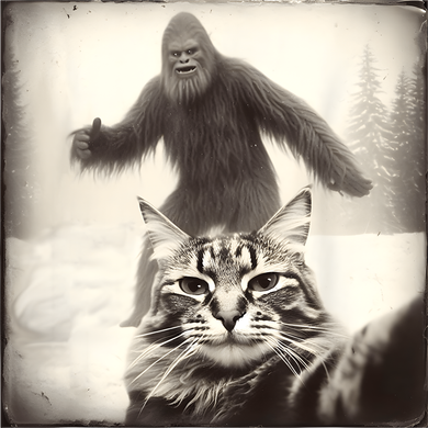 Selfie Cat Finds Bigfoot Sasquatch Funny Cat Bigfoot Photo Tumbler