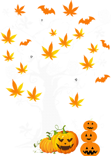 Spooky Cannabis Halloween Costume with Weed Leaf Tree Ghost Pumpkin Doggie Tank