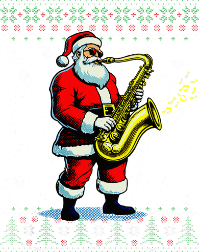 Santa Claus playing Saxophone Musical Ugly Christmas Sweater  Button