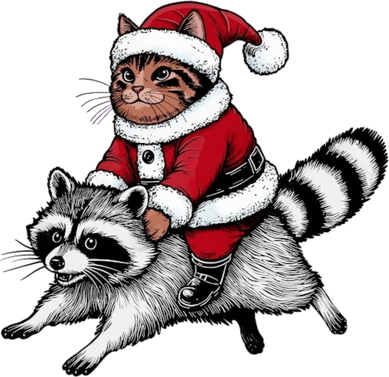 Santa Cat Raccoon Funny Christmas Animal Lover Bucket Hat