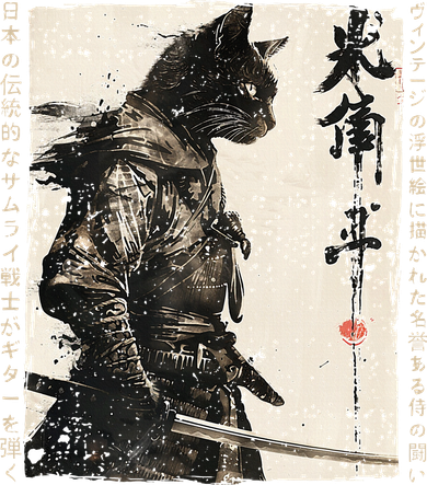 Samurai Cat Warrior Ukiyo Ink Artwork Cat Samurai Bucket Hat