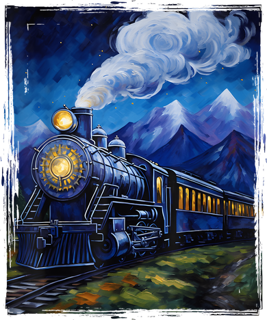 Steam Engine Steam Train Vintage Van Gogh Locomotive Kids Long Sleeve Shirt