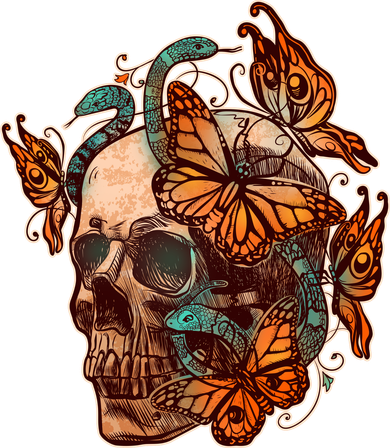 Vintage Graphic Skull Snakes And Butterflies  Kids Hoodie