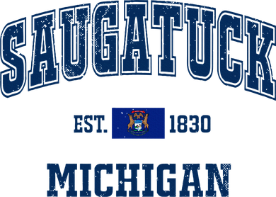 Saugatuck Michigan MI Vintage State Flag Athletic Navy Women's Long Sleeve Shirt