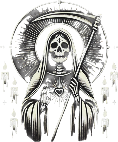 Santa Muerte Sacred Art – Mystical Skeleton With Scythe Polo