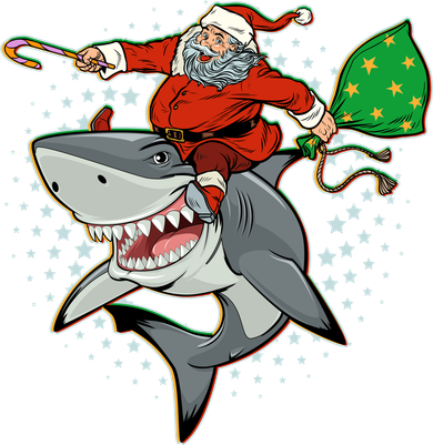 Funny Christmas Santa Riding Shark Button