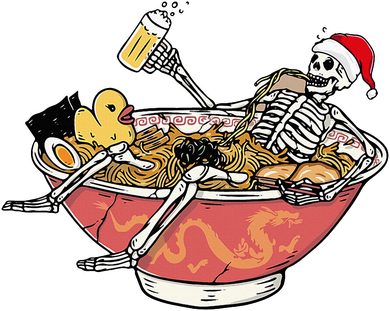 Skeleton On Ramen Christmas Pajama Cool Japanese Food XMas Kids T-Shirt
