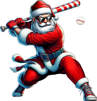 Santa Playing Baseball Christmas Baseball Player Button