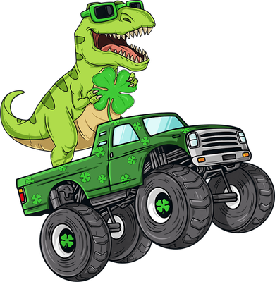 St Patricks Day T Rex Riding Monster Truck Dino Kids Sweatshirt