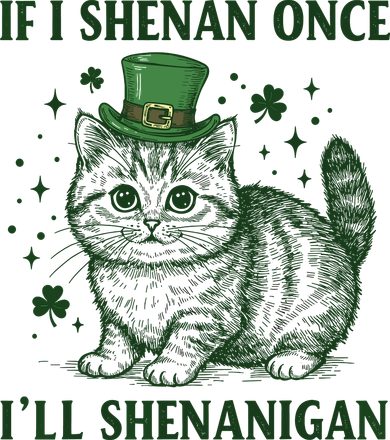 St Patricks Day If I Shenan Once I’Ll Shenanigan Funny Cat Kids Long Sleeve Shirt
